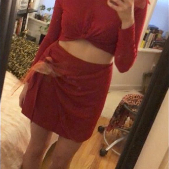 Red A-Line Skirt with Draping - Picture 6 of 6